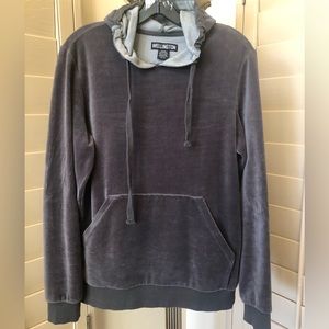 WELLINGTON COTTON BLEND VELVET HOODIE,SZ S, NEW, gray